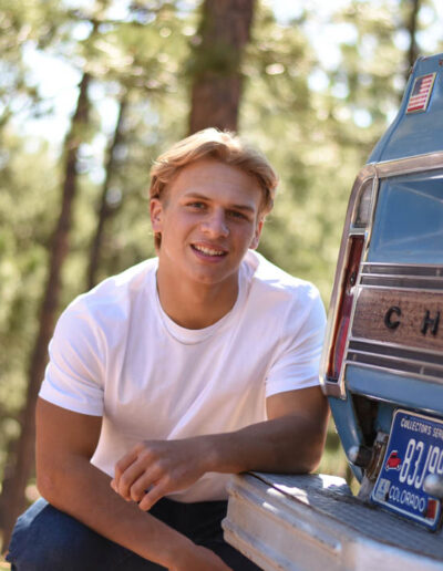 senior photo with vintage truck