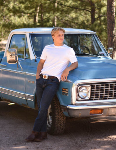 senior photo with old chevy truck