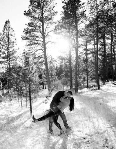 black & White kissing with the snow