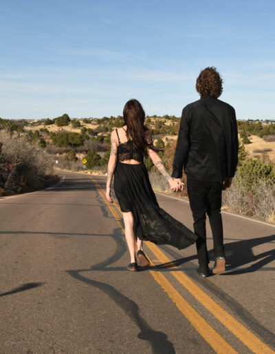 engagement photos walking down road