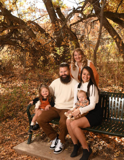 family photo on bench