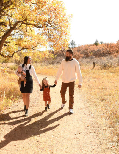 family photo walking down path