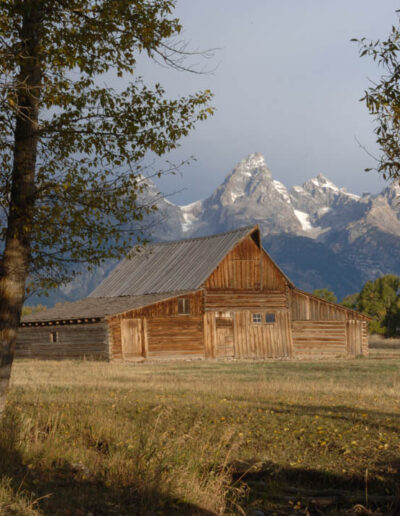 cabin with mountains